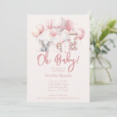 Pink Balloon Animal Baby shower Kaart (Staand voorkant)