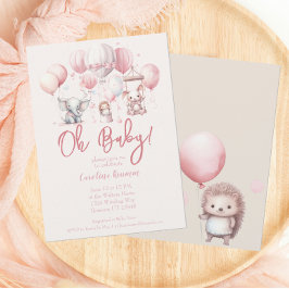 Pink Balloon Animal Baby shower Kaart