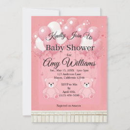 Pink Balloon baby shower Invitation Kaart