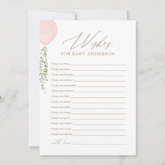 Pink Balloon Baby shower Wishes voor Baby Kaart (Voorkant)