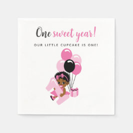 Pink Balloon Black Baby Girl 1st Birthday Servet