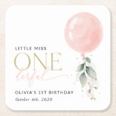 Pink Balloon, Eucalyptus, Greenery, First Birthday Kartonnen Onderzetters (Voorkant)