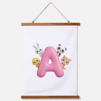 Pink Balloon Letter A Forest Animals Wall Tapestry Hangend Wandkleed