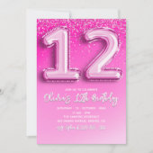 Pink Balloon Numbers 12th Birthday for Girl Kaart (Voorkant)