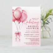 Pink Balloon Watercolor Galentines Bridal Shower Kaart (Staand voorkant)