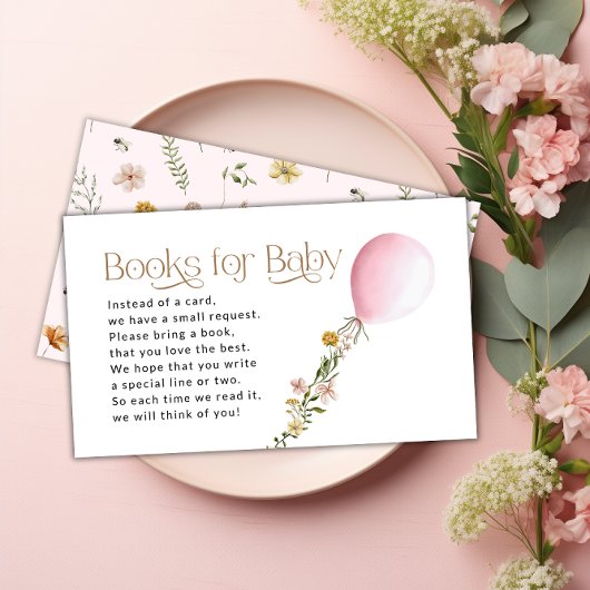 Pink Balloon Wildflower Books voor Baby Aanvraag Informatiekaartje