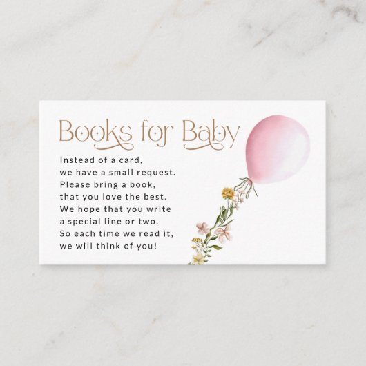 Pink Balloon Wildflower Books voor Baby Aanvraag Informatiekaartje (Voorkant)