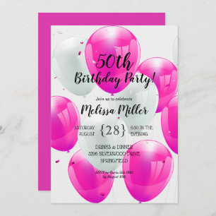 Pink Balloons Birthday Party Kaart