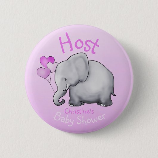 Pink Balloons Elephant Baby Shower Host Ronde Button 5,7 Cm (Voorkant)