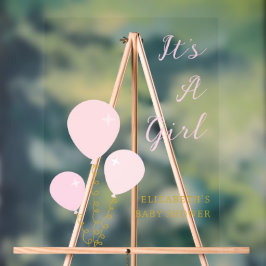 Pink Balloons Girl Baby Shower Acryl Bord