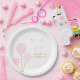 Pink Balloons Girl Baby Shower Papieren Bordje