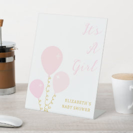 Pink Balloons Girl Baby Shower Reclamebord Met Voetstuk