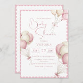 Pink Balloons Girl Baby shower Uitnodiging (Voorkant / Achterkant)