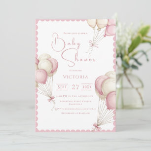 Pink Balloons Girl Baby shower Uitnodiging