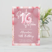 Pink Balloons Modern Calligraphy Elegant Sweet 16 Kaart (Staand voorkant)