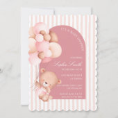 Pink Balloons, Stripes Bloom Baby Shower Scalloped Kaart (Voorkant)