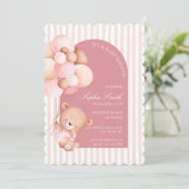 Pink Balloons, Stripes Bloom Baby Shower Scalloped Kaart (Staand voorkant)
