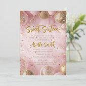 Pink balloons sweet 16 gold confetti kaart (Staand voorkant)