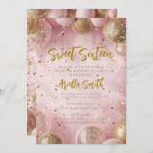 Pink balloons sweet 16 gold confetti kaart (Voorkant / Achterkant)