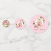 Pink Baptism Girl Foto Floral Geometric Orchids Confetti (Voorkanten)