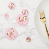 Pink Baptism Girl Foto Floral Geometric Orchids Confetti (Groep)