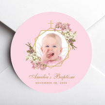 Pink Baptism Girl Foto Gold Cross Orchids Floral