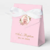 Pink Baptism Girl Foto Orchids Script Gold Floral Bedankdoosjes (Voorkant Zijde)