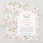 Pink Baptism Invitation, Girl Baptism,  Kaart (Voorkant / Achterkant)