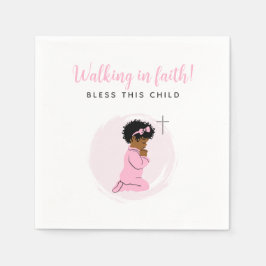 Pink Baptism Napkins with Black Praying Baby Girl Servet