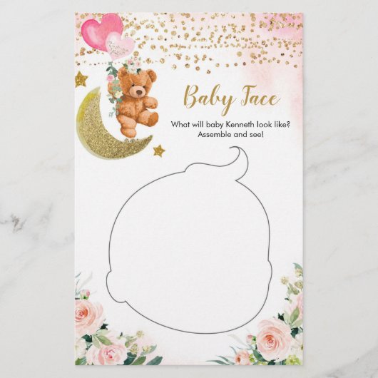 Pink Barly Baby shower Baby Face (Voorkant)
