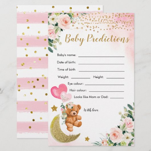 Pink Barly Baby shower Baby Predictions Games (Voorkant / Achterkant)