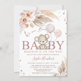Pink Barly Wait Boho Teddy Bear Girl Baby shower Kaart