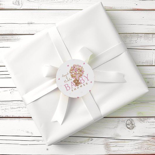 Pink Barly Wait Teddy beer ballonnen baby shower Ronde Sticker