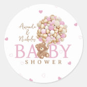 Pink Barly Wait Teddy beer ballonnen baby shower Ronde Sticker (Voorkant)