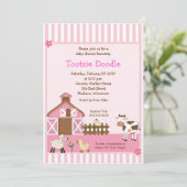 Pink Barn Animal Boerderij yard Baby shower Invite Kaart (Staand voorkant)