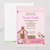 Pink Barn Animal Boerderij yard Baby shower Invite Kaart (Voorkant / Achterkant)