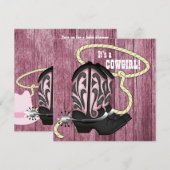 Pink Barn Wood Cowgirl Baby shower Kaart (Voorkant / Achterkant)