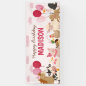 Pink Barnyard Boerderij Animal Verjaardagsfeestje Spandoek (Verticaal)