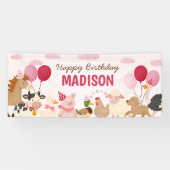 Pink Barnyard Boerderij Animal Verjaardagsfeestje Spandoek (Horizontaal)