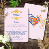 Pink Baroque Floral Heart Mexican Wedding Informatiekaartje