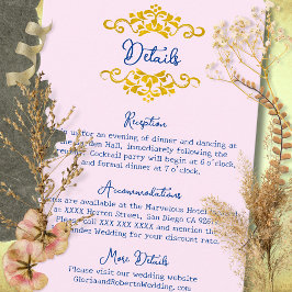 Pink Baroque Floral Heart Mexican Wedding Informatiekaartje