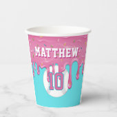 Pink Baseball Drip Birthday Papieren Bekers (Voorkant)