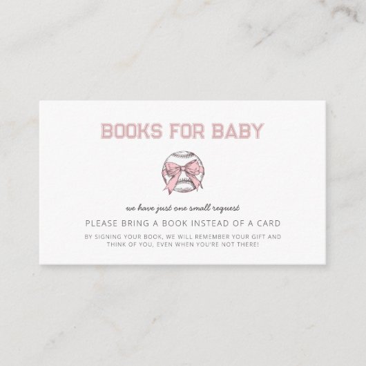 Pink Baseball Girl Baby Shower Books for Baby Informatiekaartje (Voorkant)