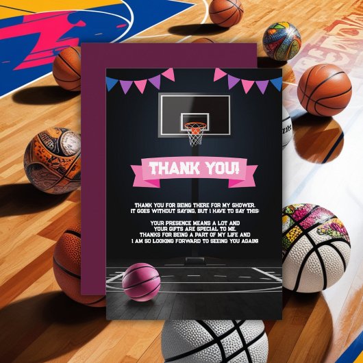 Pink Basketball Baby shower Party Bedankkaart