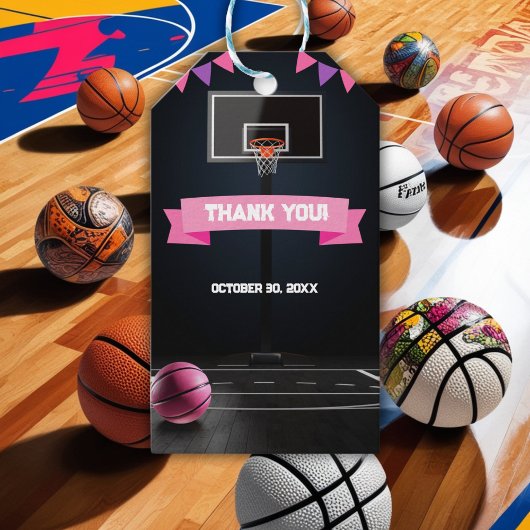 Pink Basketball Baby shower Party Cadeaulabel