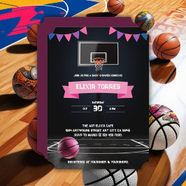 Pink Basketball Baby shower Party Kaart