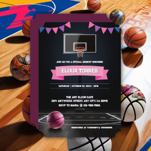 Pink Basketball Baby shower Party Kaart