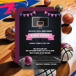 Pink Basketball Baby shower Party Kaart