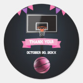 Pink Basketball Baby shower Party Ronde Sticker (Voorkant)