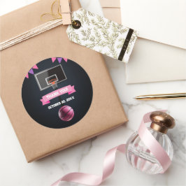Pink Basketball Baby shower Party Ronde Sticker